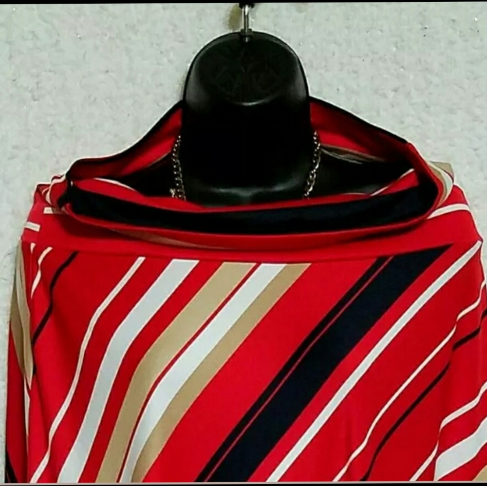 Spense Stripe Mock Neck Poncho Cape Tunic Top Sz M - Picture 9 of 13